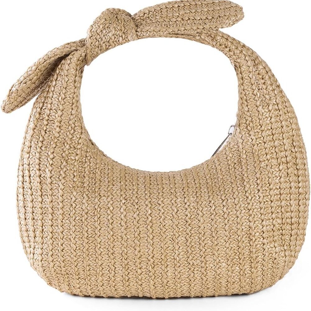 Women Straw Bow Clutch Bag Summer Beach Wedding Party Tote Purse
